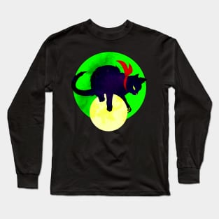 A Shadow in the Moon Cat Illustration Long Sleeve T-Shirt